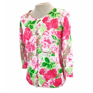 Talbots Floral Rose Garden Button Cardigan P XS